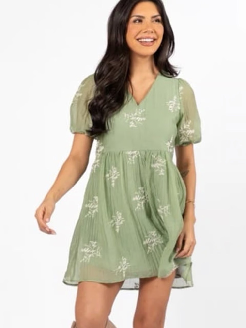 Pink Lily Sage Green Floral V-Neck Mini Dress